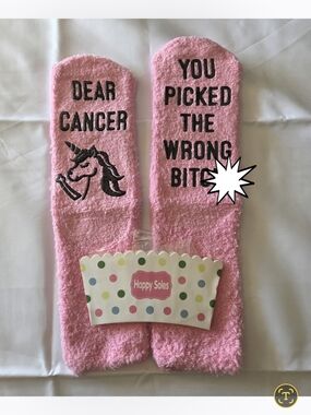 Pink Fuzzy Socks with Bold Text